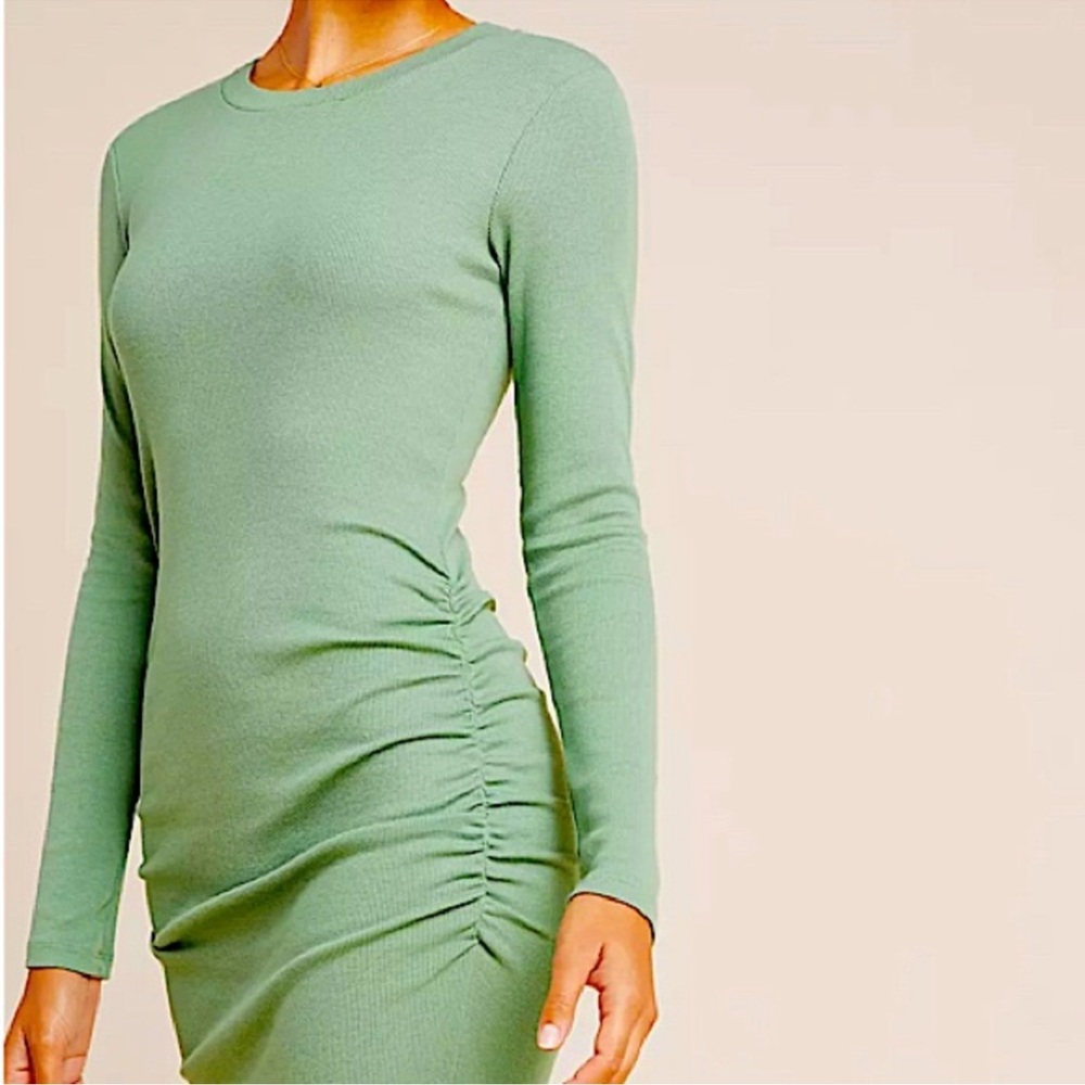 Stateside Green Ruched Long Sleeve Bodycon Dress